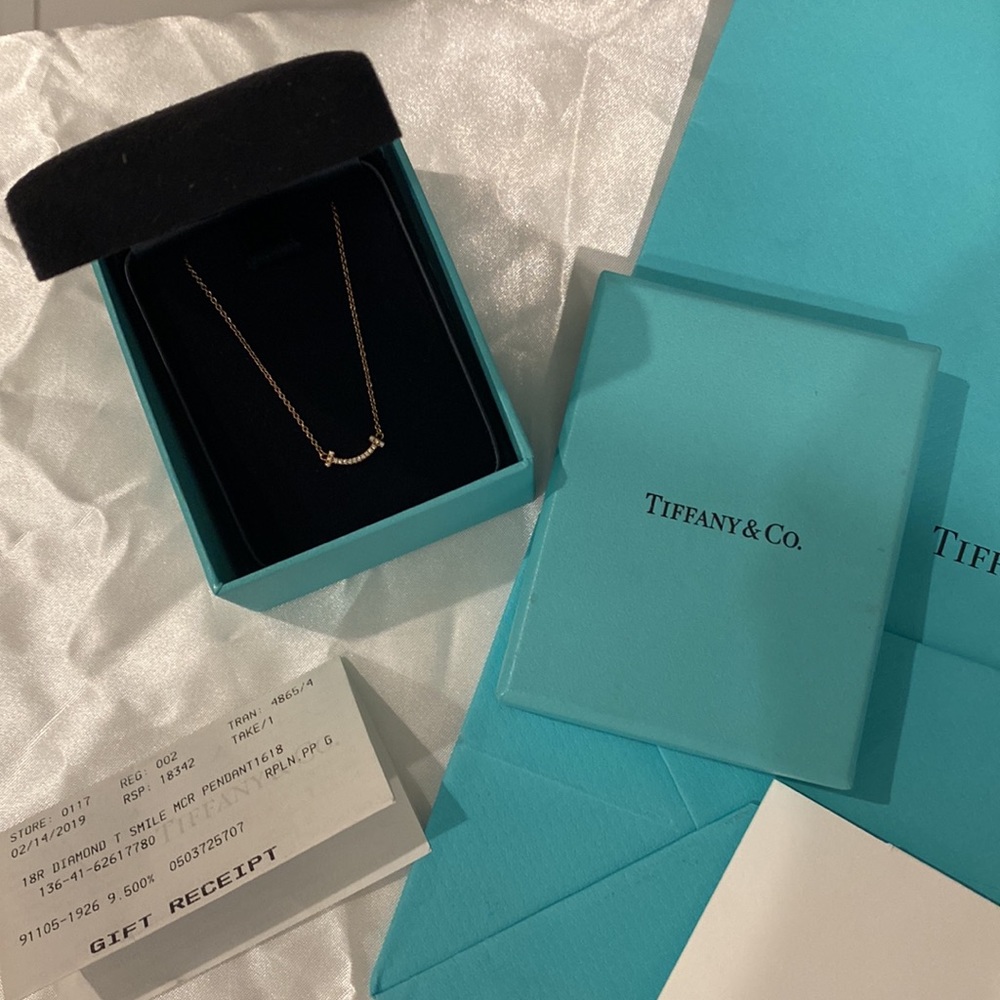 NEW Tiffany&Co T Smile 18k Rose Gold Diamond Necklace w/ Receipt Full Packaging - Picture 11 of 14